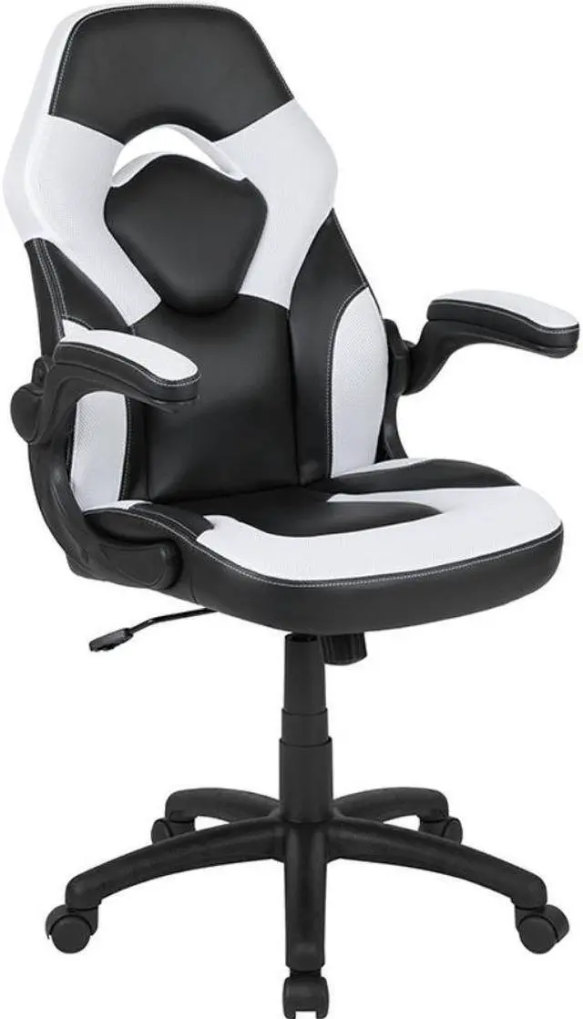 Main image of X10 Gaming Chair Racing Office Ergonomic Computer PC Adjustable Swivel Chair with Flip-up Arms, White/Black LeatherSoft