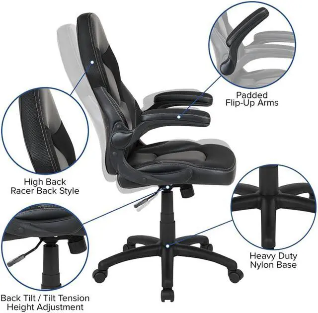Alt view image 6 of 20 - X10 Gaming Chair Racing Office Ergonomic Computer PC Adjustable Swivel Chair with Flip-up Arms, Black LeatherSoft