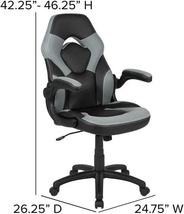 Alt view image 11 of 20 - X10 Gaming Chair Racing Office Ergonomic Computer PC Adjustable Swivel Chair with Flip-up Arms, Gray/Black LeatherSoft