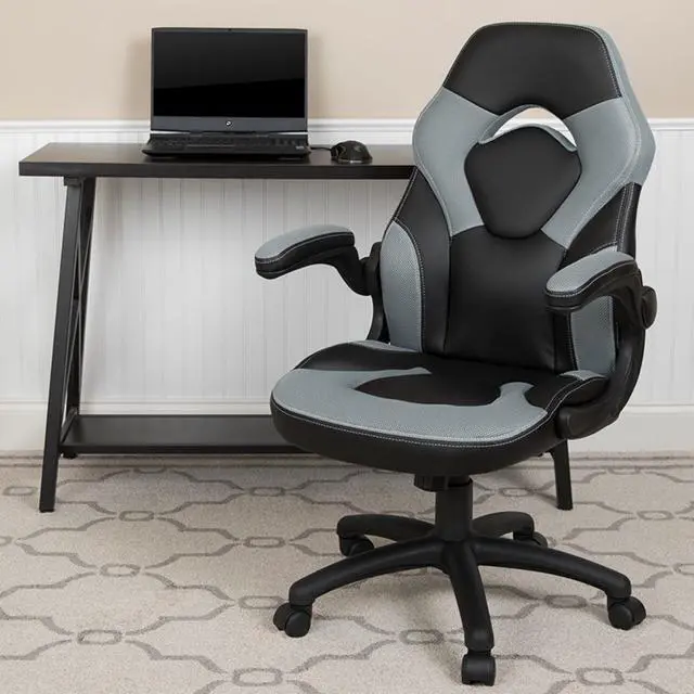 Alt view image 6 of 20 - X10 Gaming Chair Racing Office Ergonomic Computer PC Adjustable Swivel Chair with Flip-up Arms, Gray/Black LeatherSoft