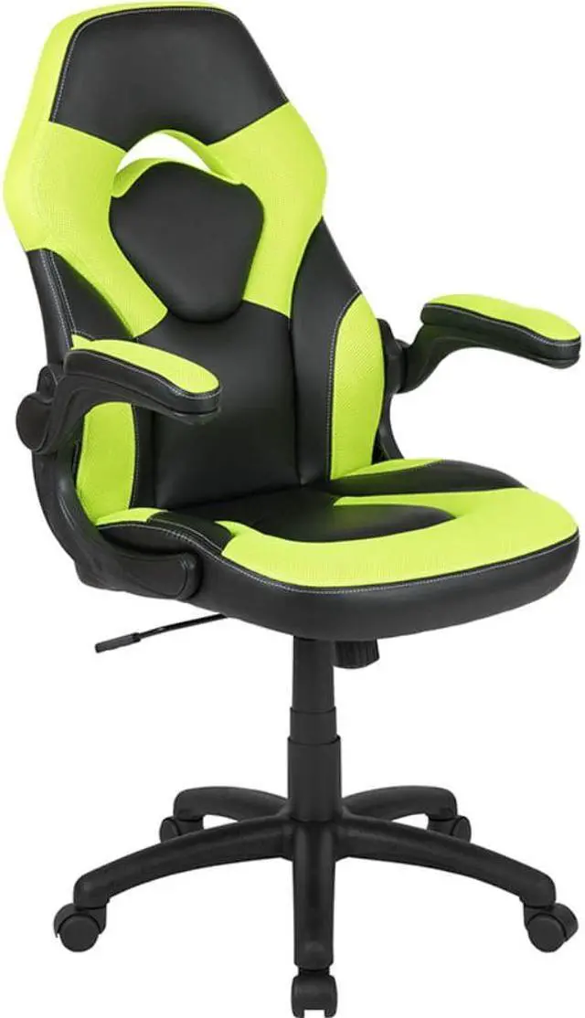 Main image of X10 Gaming Chair Racing Office Ergonomic Computer PC Adjustable Swivel Chair with Flip-up Arms, Neon Green/Black LeatherSoft