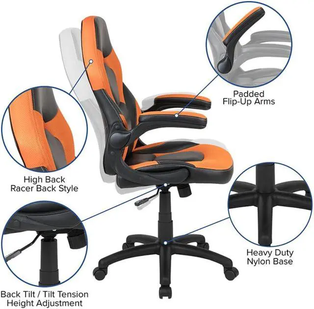 Alt view image 10 of 20 - X10 Gaming Chair Racing Office Ergonomic Computer PC Adjustable Swivel Chair with Flip-up Arms, Orange/Black LeatherSoft