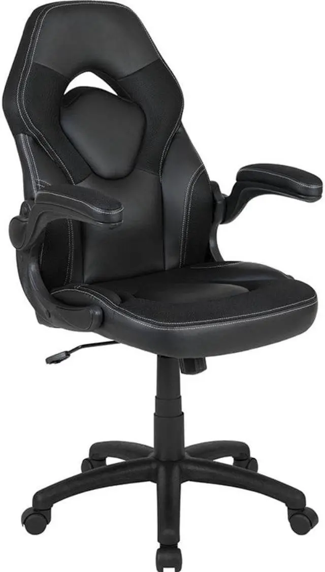 Main image of X10 Gaming Chair Racing Office Ergonomic Computer PC Adjustable Swivel Chair with Flip-up Arms, Black LeatherSoft