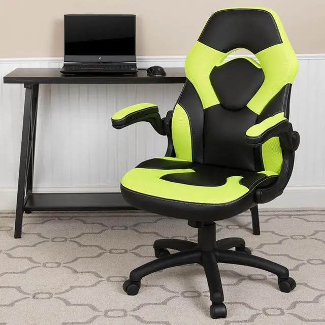 Alt view image 2 of 17 - X10 Gaming Chair Racing Office Ergonomic Computer PC Adjustable Swivel Chair with Flip-up Arms, Neon Green/Black LeatherSoft
