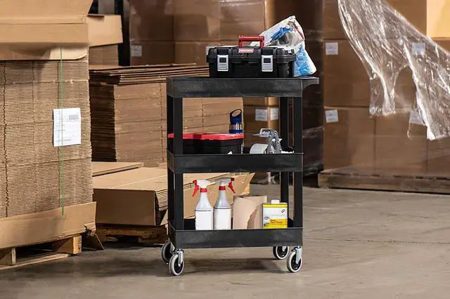 Alt view image 7 of 15 - Luxor 24" x 18" Multipurpose 3 Shelf Utility Tub Cart with 4 Swivel Casters - Plastic, Black