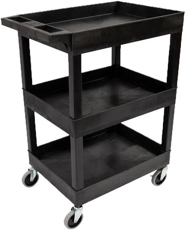 Main image of Luxor 24" x 18" Multipurpose 3 Shelf Utility Tub Cart with 4 Swivel Casters - Plastic, Black