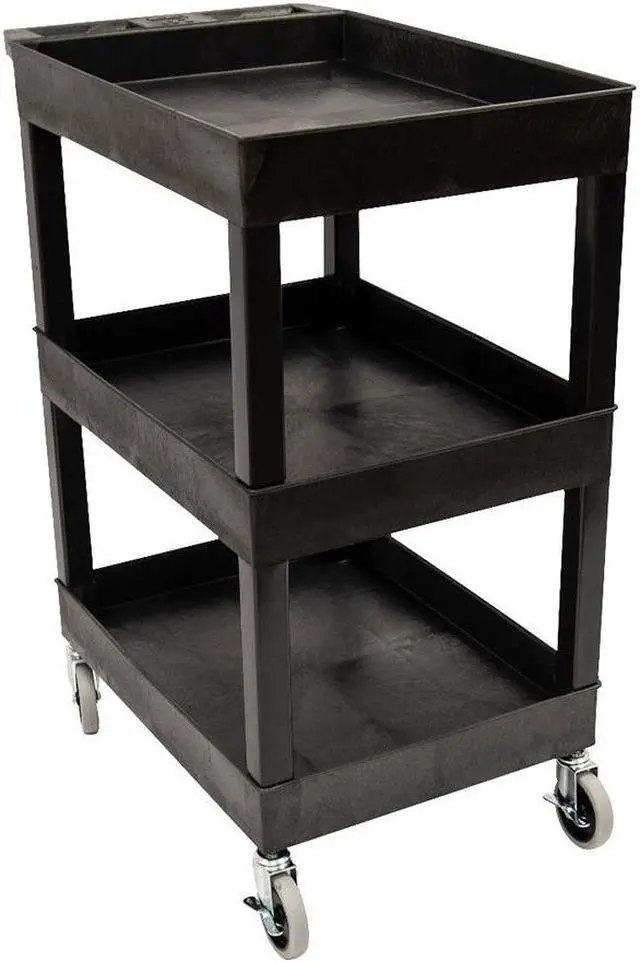 Alt view image 3 of 15 - Luxor 24" x 18" Multipurpose 3 Shelf Utility Tub Cart with 4 Swivel Casters - Plastic, Black