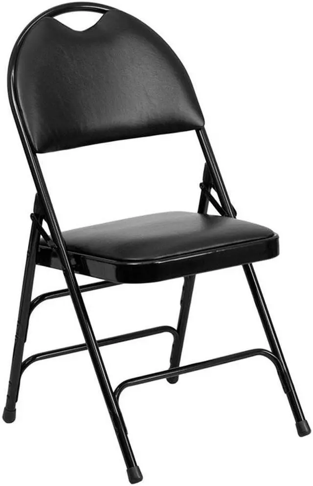 Alt view image 8 of 20 - 2 Pk. HERCULES Series Ultra-Premium Triple Braced Black Vinyl Metal Folding Chair with Easy-Carry Handle