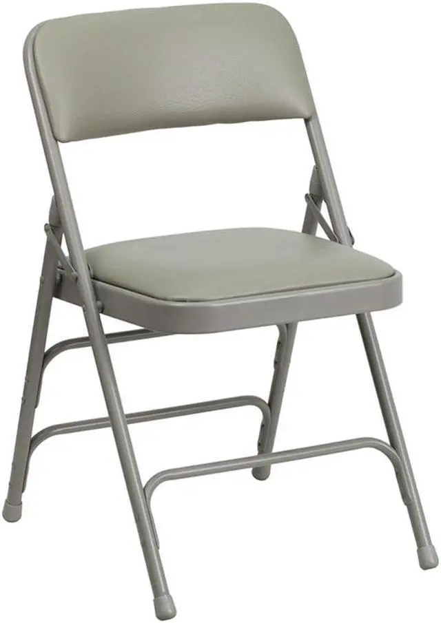 Alt view image 6 of 18 - 4 Pk. HERCULES Series Curved Triple Braced & Double Hinged Gray Vinyl Metal Folding Chair