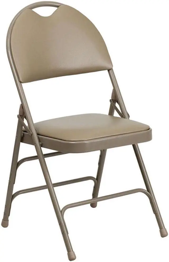 Alt view image 6 of 17 - 4 Pk. HERCULES Series Ultra-Premium Triple Braced Beige Vinyl Metal Folding Chair with Easy-Carry Handle