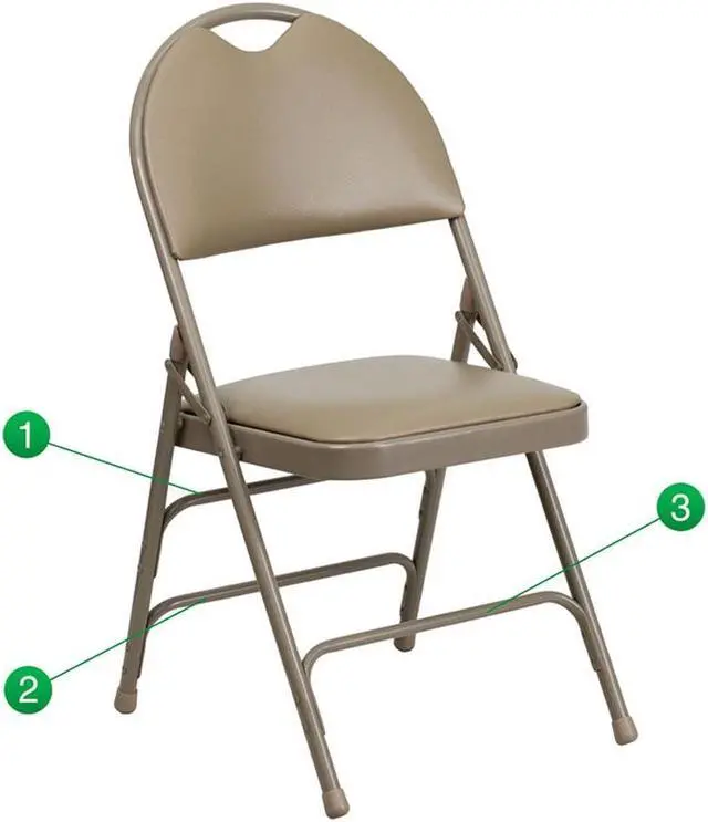 Alt view image 10 of 17 - 4 Pk. HERCULES Series Ultra-Premium Triple Braced Beige Vinyl Metal Folding Chair with Easy-Carry Handle