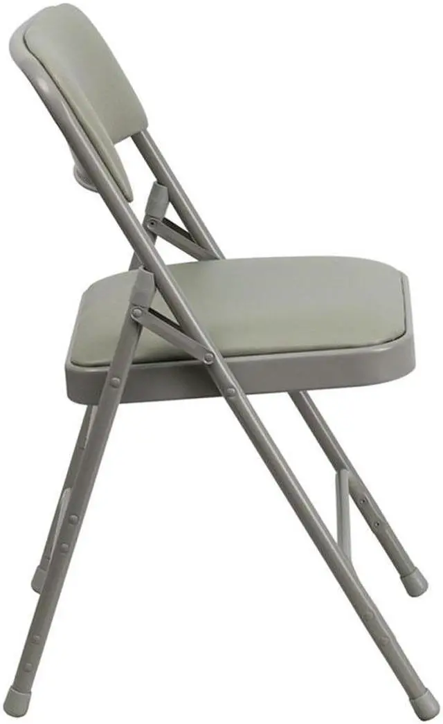 Alt view image 9 of 18 - 4 Pk. HERCULES Series Curved Triple Braced & Double Hinged Gray Vinyl Metal Folding Chair