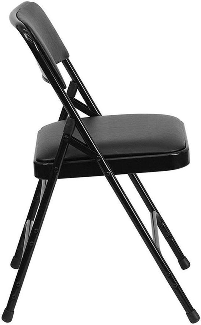 Alt view image 9 of 20 - 4 Pk. HERCULES Series Curved Triple Braced & Double Hinged Black Vinyl Metal Folding Chair