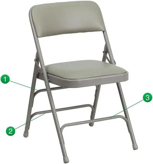 Alt view image 10 of 18 - 4 Pk. HERCULES Series Curved Triple Braced & Double Hinged Gray Vinyl Metal Folding Chair