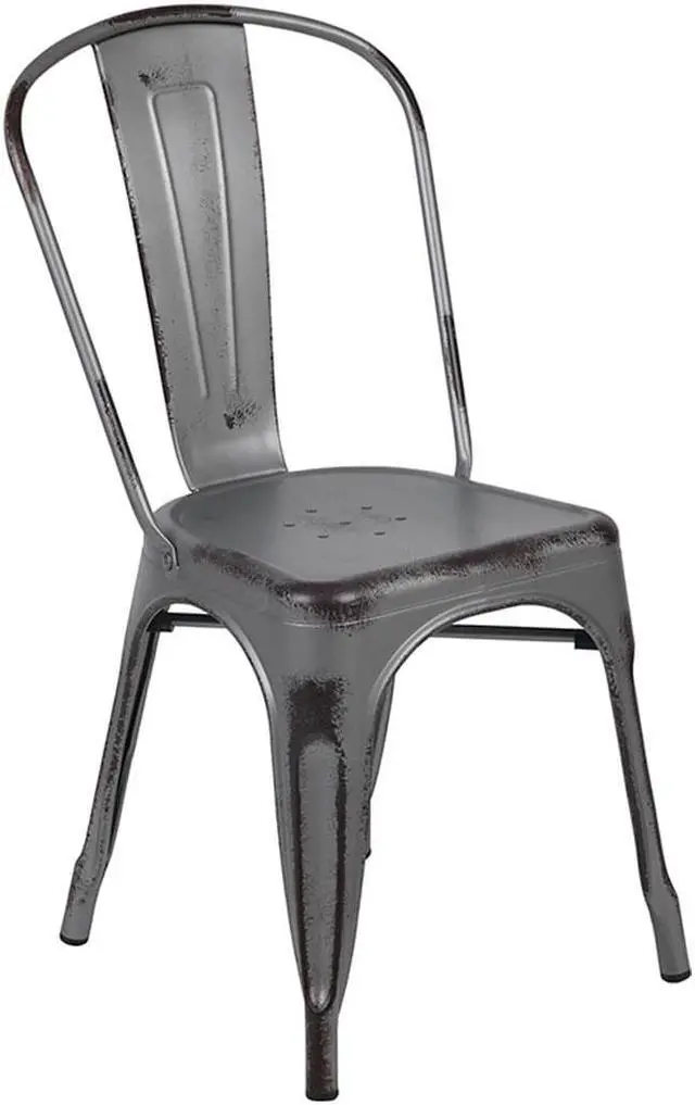 Alt view image 11 of 20 - Commercial Grade Distressed Silver Gray Metal Indoor-Outdoor Stackable Chair