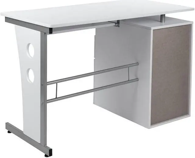 Alt view image 10 of 20 - White Desk with Three Drawer Pedestal and Pull-Out Keyboard Tray