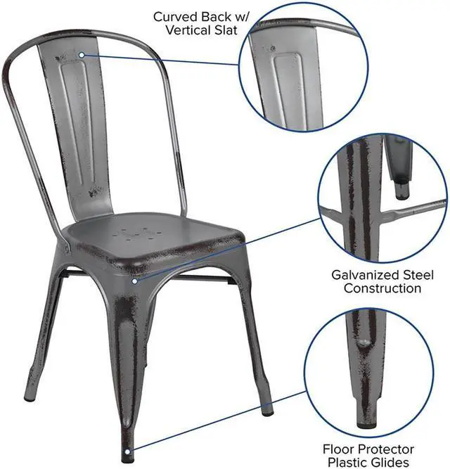 Alt view image 15 of 20 - Commercial Grade Distressed Silver Gray Metal Indoor-Outdoor Stackable Chair