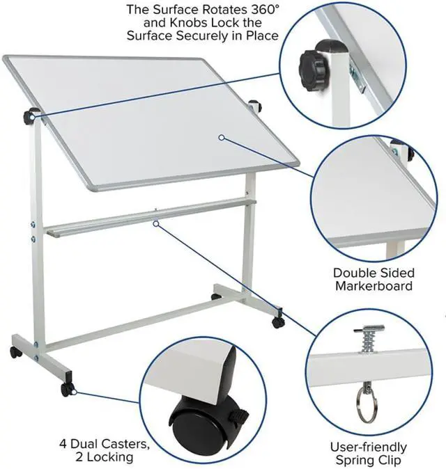 Alt view image 14 of 20 - HERCULES Series 53"W x 62.5"H Double-Sided Mobile White Board with Pen Tray