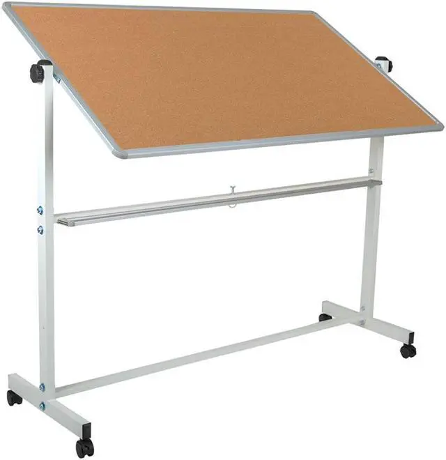 Alt view image 13 of 20 - HERCULES Series 62.5"W x 62.25"H Reversible Mobile Cork Bulletin Board and White Board with Pen Tray