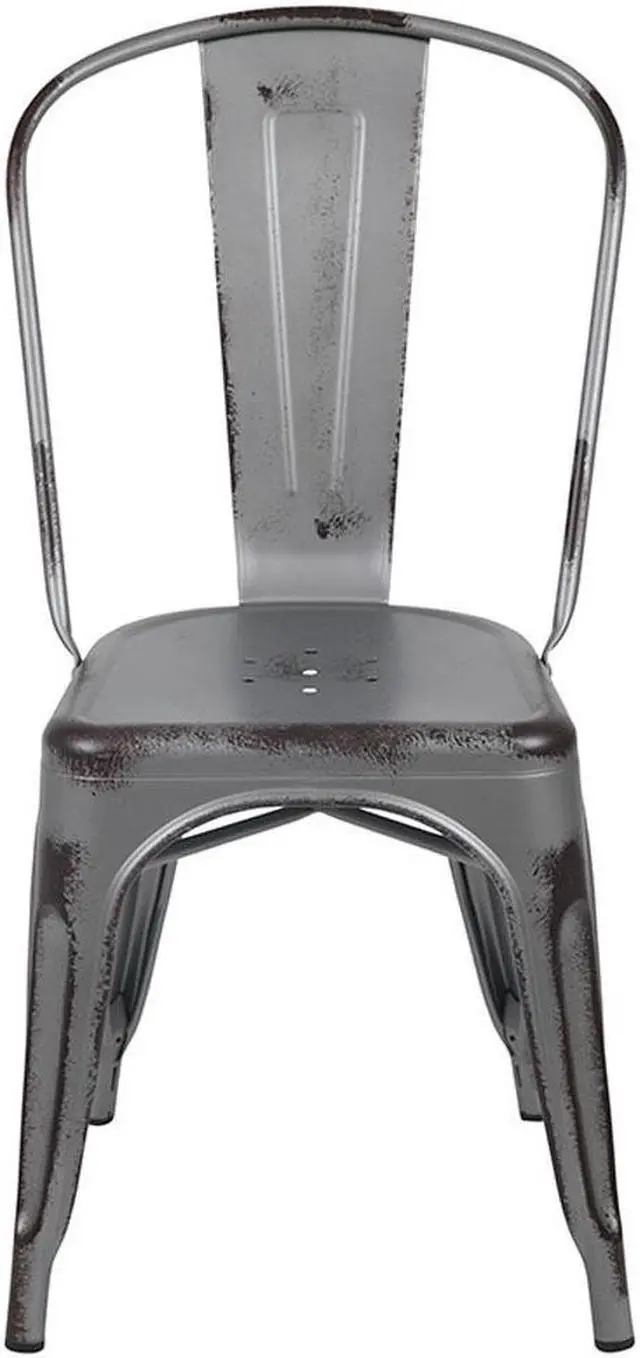 Alt view image 14 of 20 - Commercial Grade Distressed Silver Gray Metal Indoor-Outdoor Stackable Chair