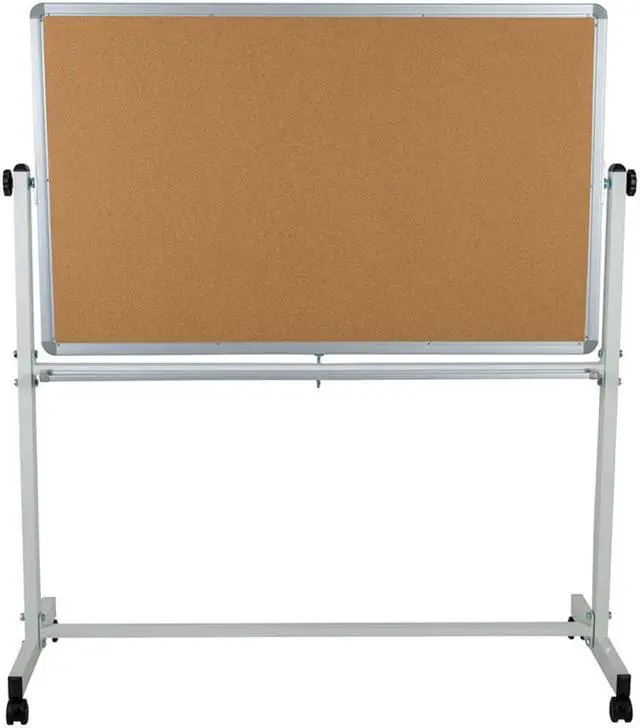 Alt view image 12 of 20 - HERCULES Series 53"W x 59"H Reversible Mobile Cork Bulletin Board and White Board with Pen Tray
