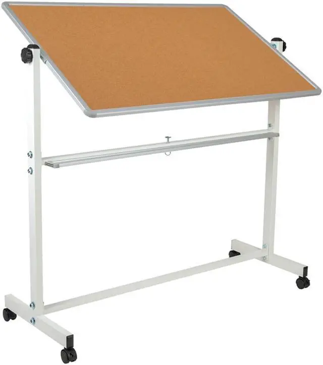 Alt view image 11 of 20 - HERCULES Series 53"W x 59"H Reversible Mobile Cork Bulletin Board and White Board with Pen Tray