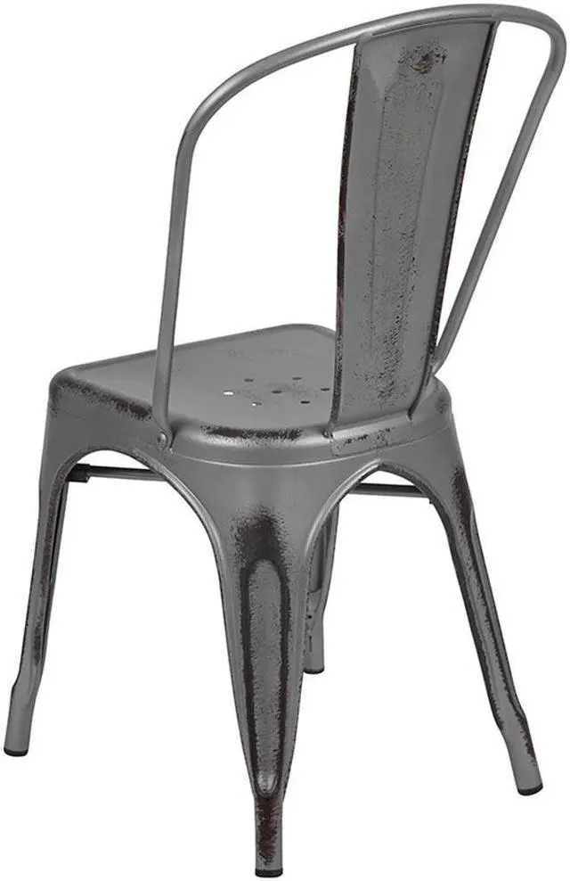 Alt view image 13 of 20 - Commercial Grade Distressed Silver Gray Metal Indoor-Outdoor Stackable Chair