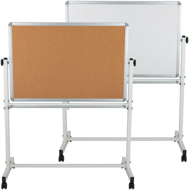 Alt view image 11 of 20 - HERCULES Series 45.25"W x 54.75"H Reversible Mobile Cork Bulletin Board and White Board with Pen Tray
