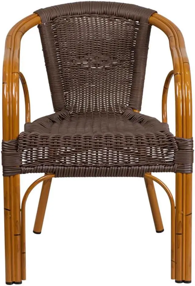 Alt view image 8 of 20 - Flash Furniture Cadiz Series Bamboo Patio Chair Dark Brown Rattan/Red Bamboo-Aluminum Frame (SDAAD632009D2)