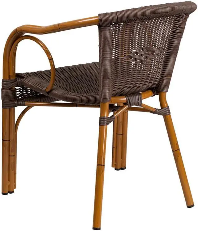 Alt view image 7 of 20 - Flash Furniture Cadiz Series Bamboo Patio Chair Dark Brown Rattan/Red Bamboo-Aluminum Frame (SDAAD632009D2)