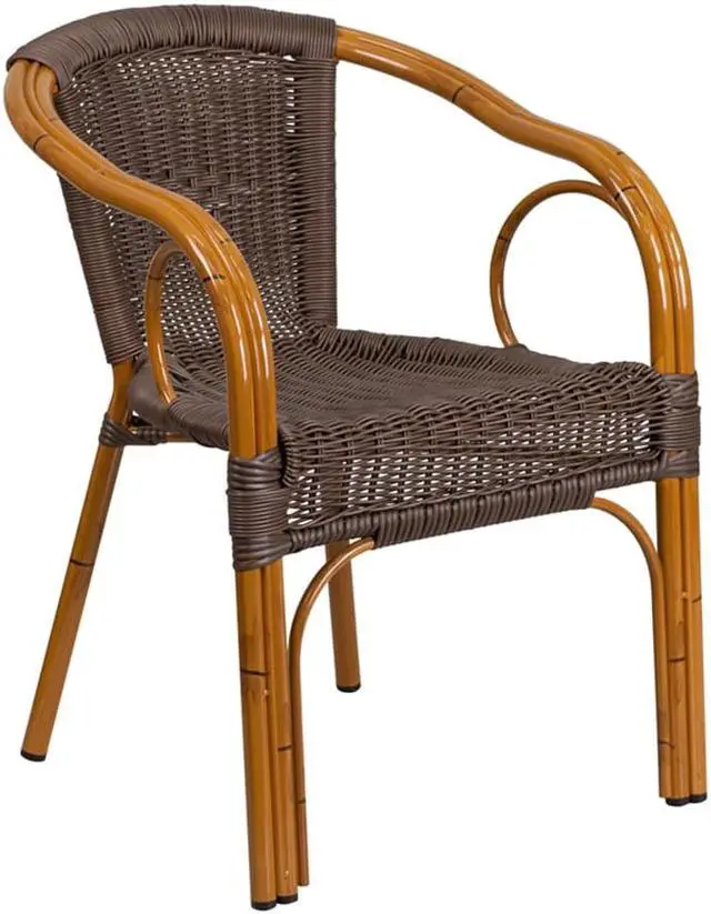 Alt view image 5 of 20 - Flash Furniture Cadiz Series Bamboo Patio Chair Dark Brown Rattan/Red Bamboo-Aluminum Frame (SDAAD632009D2)