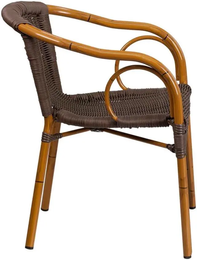 Alt view image 6 of 20 - Flash Furniture Cadiz Series Bamboo Patio Chair Dark Brown Rattan/Red Bamboo-Aluminum Frame (SDAAD632009D2)