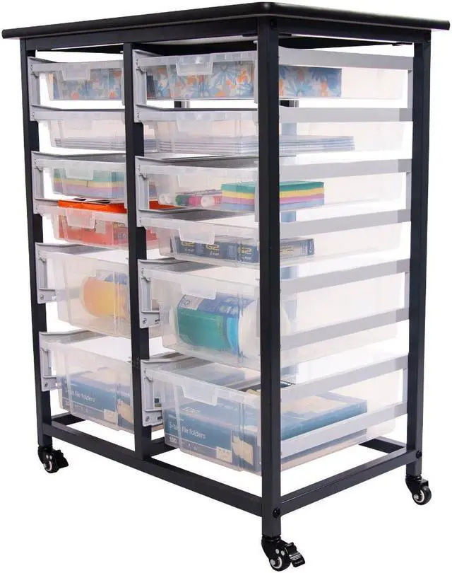 Alt view image 3 of 14 - Luxor Furniture Mobile Bin Storage Unit - Double Row with Large and Small Clear Bins