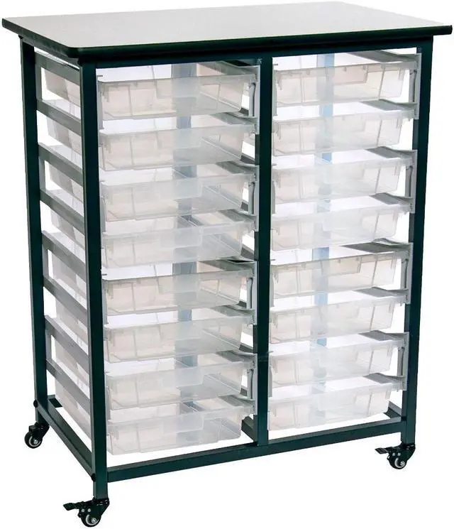 Main image of Luxor Furniture Mobile Bin Storage Unit - Double Row Casters and Locking Brakes with Small Clear Bins - Dark Gray