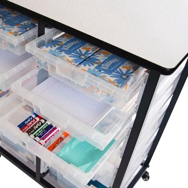Alt view image 4 of 14 - Luxor Furniture Mobile Bin Storage Unit - Double Row with Large and Small Clear Bins