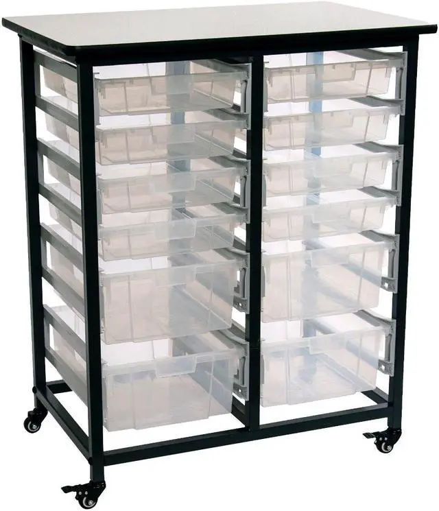 Main image of Luxor Furniture Mobile Bin Storage Unit - Double Row with Large and Small Clear Bins