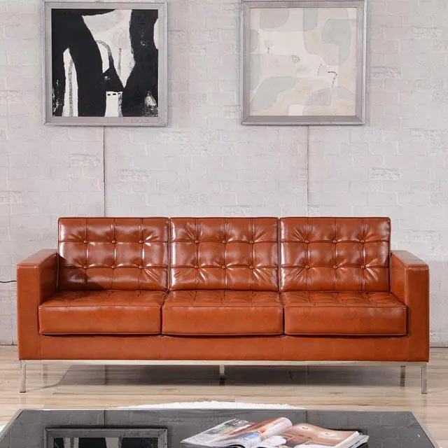 Alt view image 9 of 20 - HERCULES Lacey Series Contemporary Cognac LeatherSoft Sofa with Stainless Steel Frame