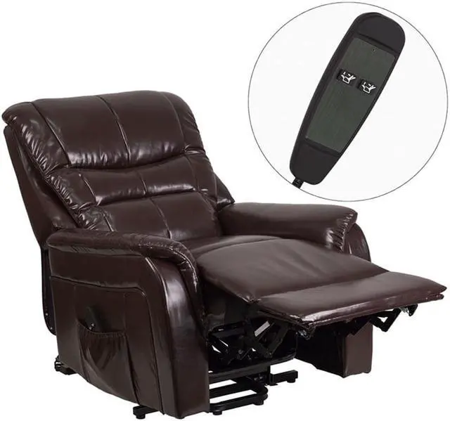 Alt view image 12 of 20 - HERCULES Series Brown LeatherSoft Remote Powered Lift Recliner