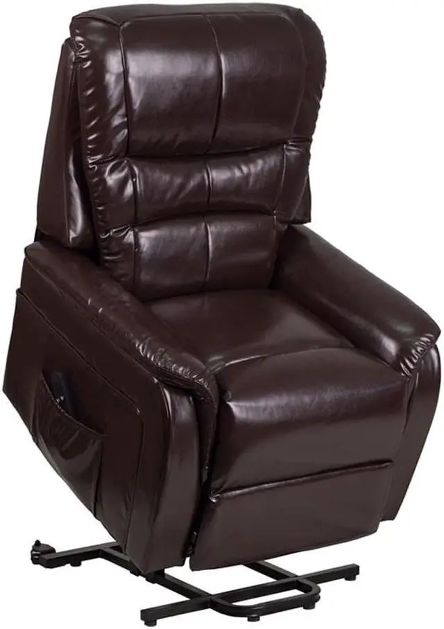 Alt view image 8 of 20 - HERCULES Series Brown LeatherSoft Remote Powered Lift Recliner