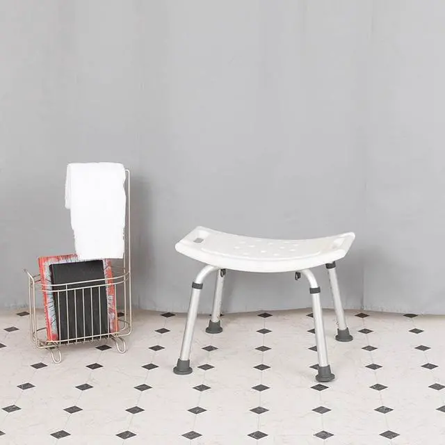 Alt view image 8 of 20 - HERCULES Series Tool-Free and Quick Assembly, 300 Lb. Capacity, Adjustable White Bath & Shower Chair with Non-slip Feet