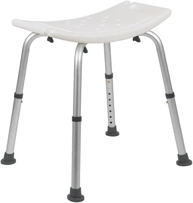 Alt view image 11 of 20 - HERCULES Series Tool-Free and Quick Assembly, 300 Lb. Capacity, Adjustable White Bath & Shower Chair with Non-slip Feet