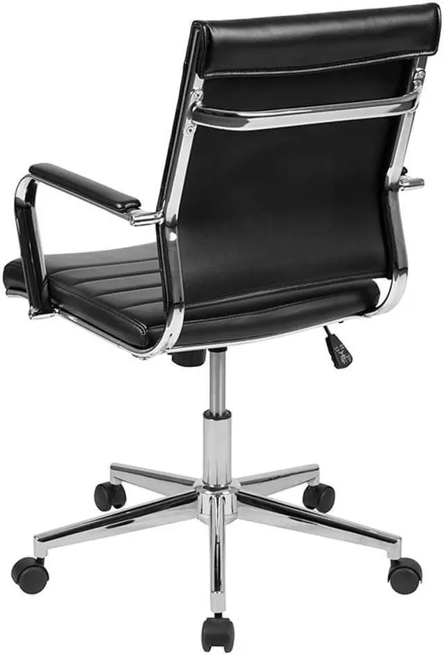 Alt view image 11 of 20 - Mid-Back Black LeatherSoft Contemporary Ribbed Executive Swivel Office Chair