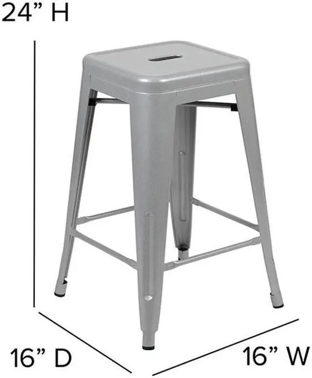 Alt view image 14 of 20 - 24" High Metal Counter-Height, Indoor Bar Stool in Silver - Stackable Set of 4