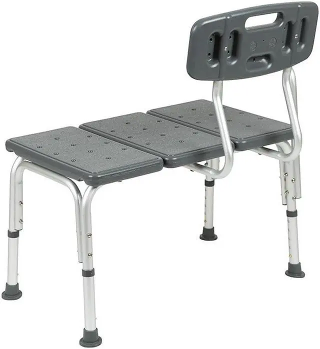 Alt view image 13 of 20 - HERCULES Series 300 Lb. Capacity Adjustable Gray Bath & Shower Transfer Bench with Back and Side Arm