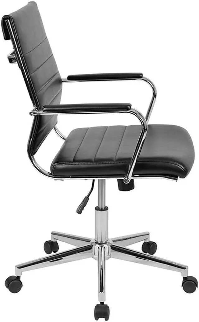 Alt view image 10 of 20 - Mid-Back Black LeatherSoft Contemporary Ribbed Executive Swivel Office Chair