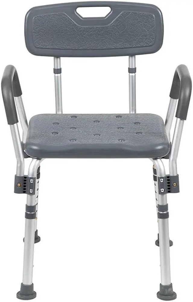 Alt view image 13 of 20 - HERCULES Series 300 Lb. Capacity Adjustable Gray Bath & Shower Chair with Quick Release Back & Arms