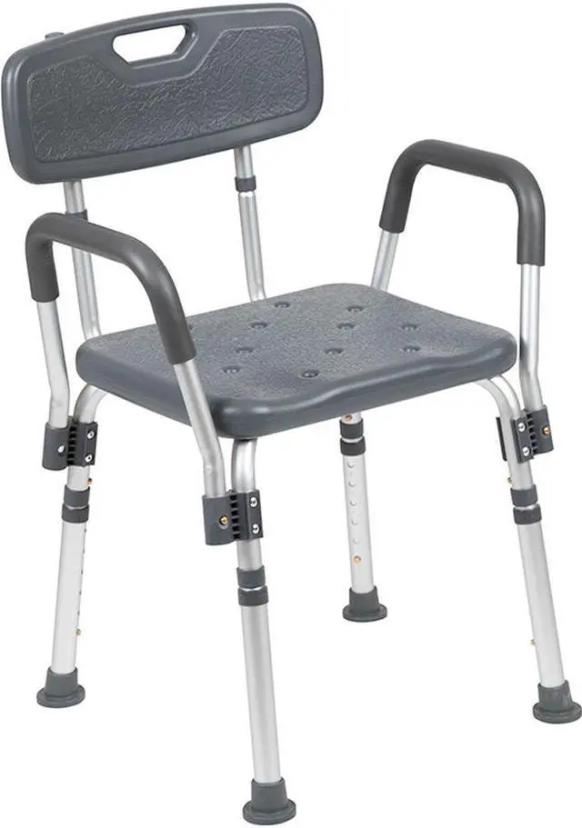 Alt view image 8 of 20 - HERCULES Series 300 Lb. Capacity Adjustable Gray Bath & Shower Chair with Quick Release Back & Arms