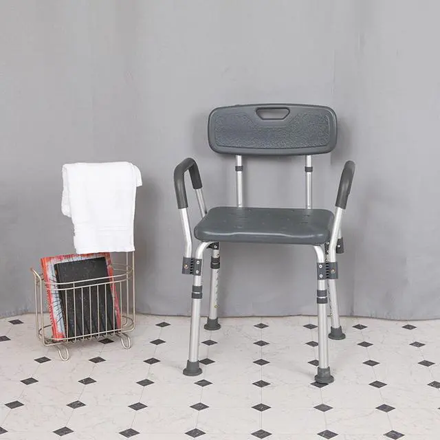 Alt view image 9 of 20 - HERCULES Series 300 Lb. Capacity Adjustable Gray Bath & Shower Chair with Quick Release Back & Arms