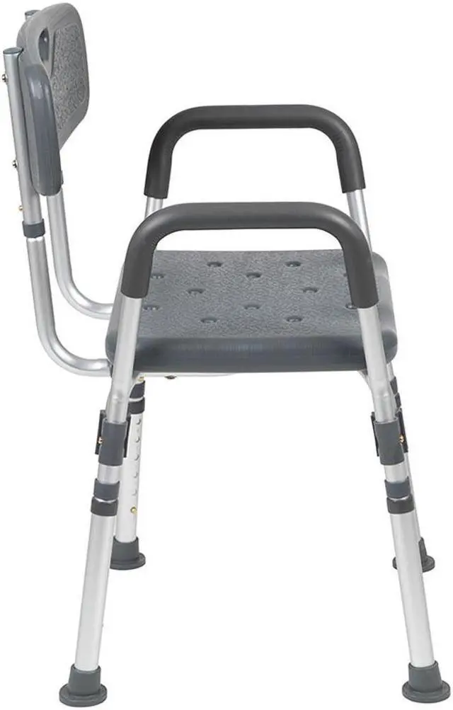 Alt view image 11 of 20 - HERCULES Series 300 Lb. Capacity Adjustable Gray Bath & Shower Chair with Quick Release Back & Arms