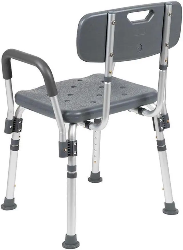 Alt view image 12 of 20 - HERCULES Series 300 Lb. Capacity Adjustable Gray Bath & Shower Chair with Quick Release Back & Arms